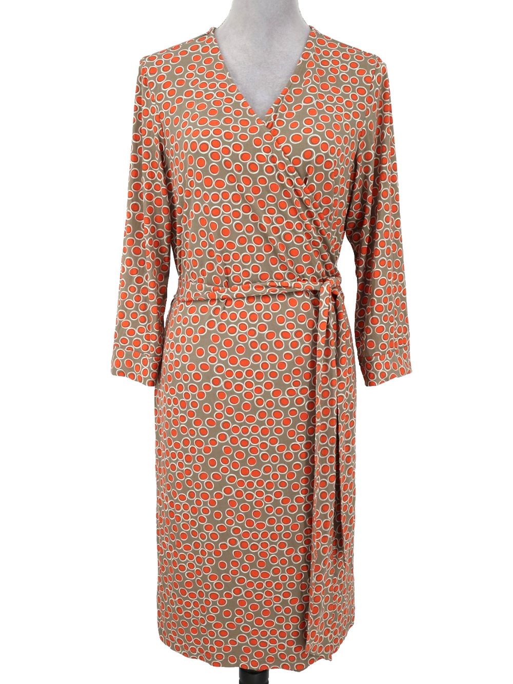 Travel Smith Dress Womens XL Brown Orange Stretch Knit Wrap Career Party
